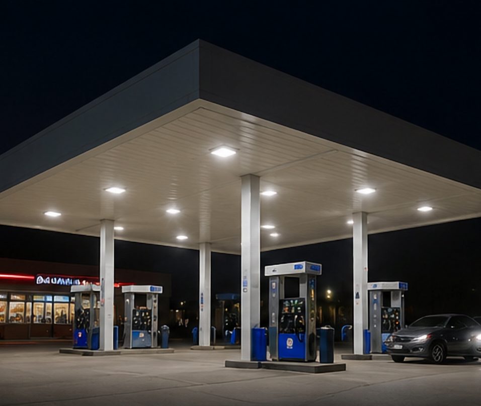 Canopy LED lighting at a gas station